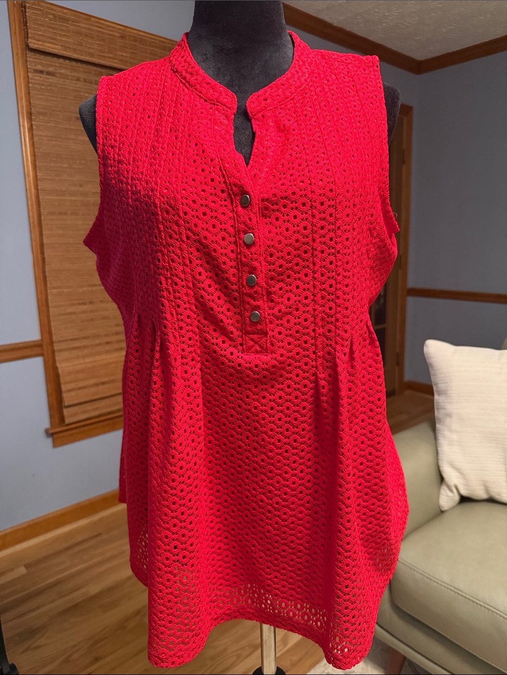 Westport Sleeveless Red Eyelet Tank Top